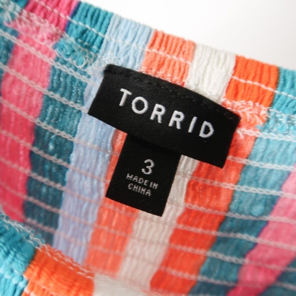 Torrid‎ Womens Mini Dress 3 Pink Multicolor Smocked Lined Crinkle Gauze Festival - Picture 3 of 8